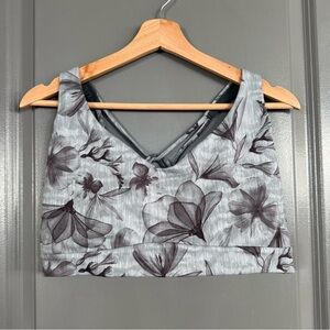 Athleta Albalone Gray Floral Print Solace Sports Bra Size Large